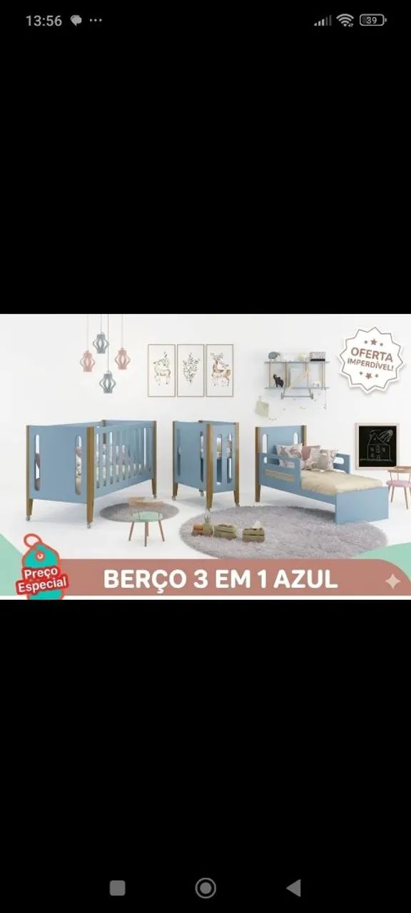 Berço 3 em 1 azul sem colchao somente berço usado 