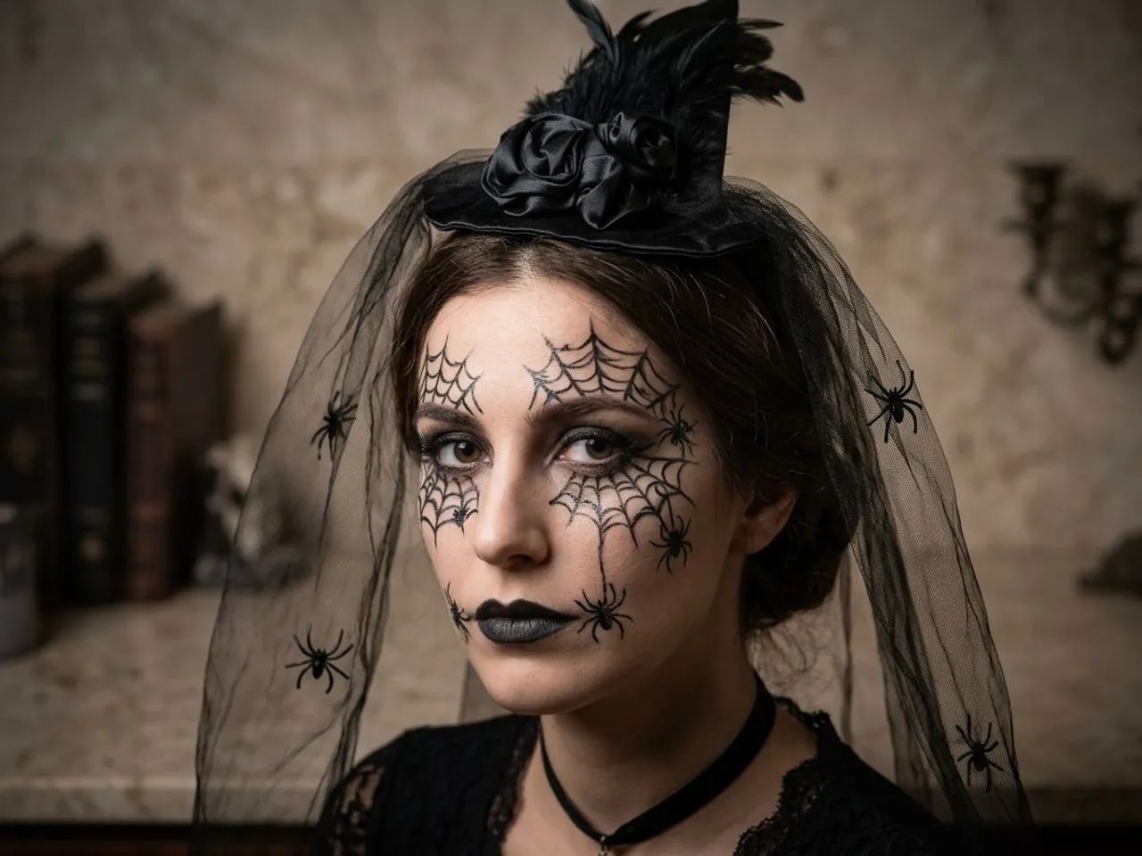 Tiara halloween com aplicações rococó 