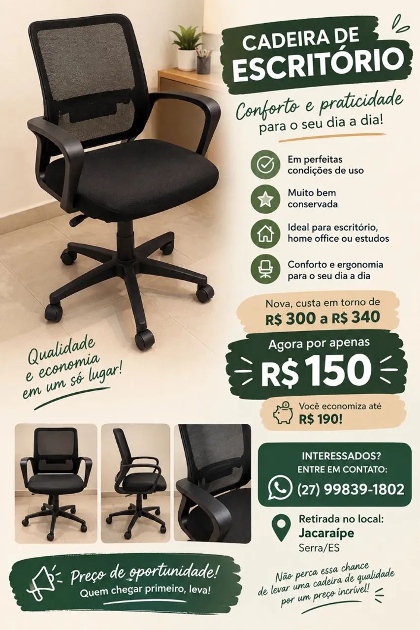Cadeira de Escritório Semi Nova - Foto 3