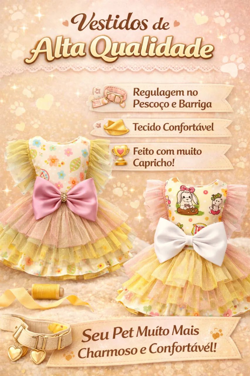 Vestido Pet - Coleção Pascoa - Cachorro e Gato - Foto 4