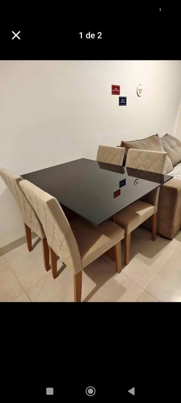 Mesa Nova 4 Cadeiras Tampo MDF Com Vidro Lacado  - Foto 5