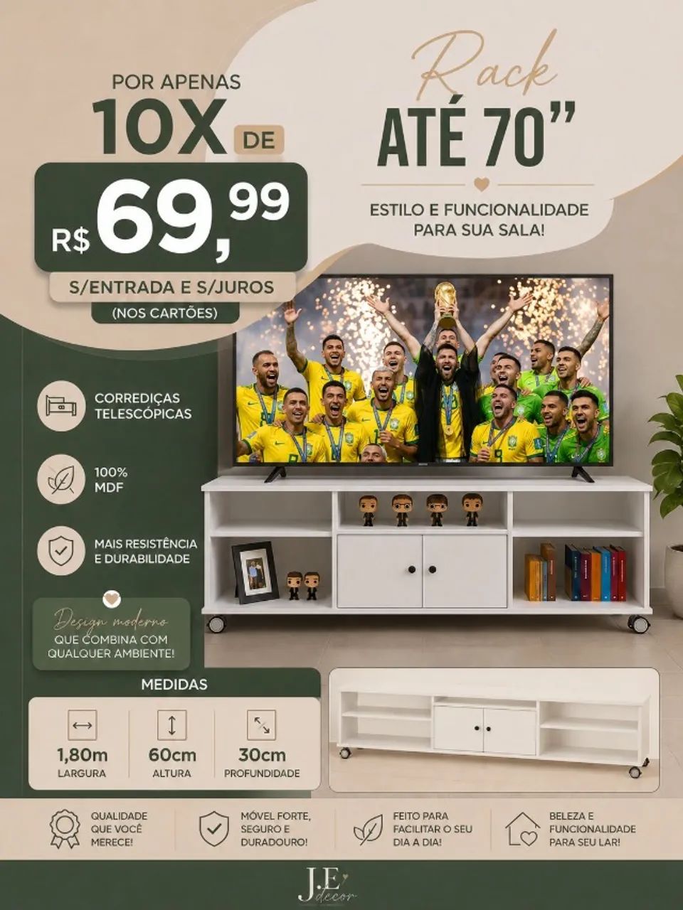 Rack 70'' com rodinhas já com entrega