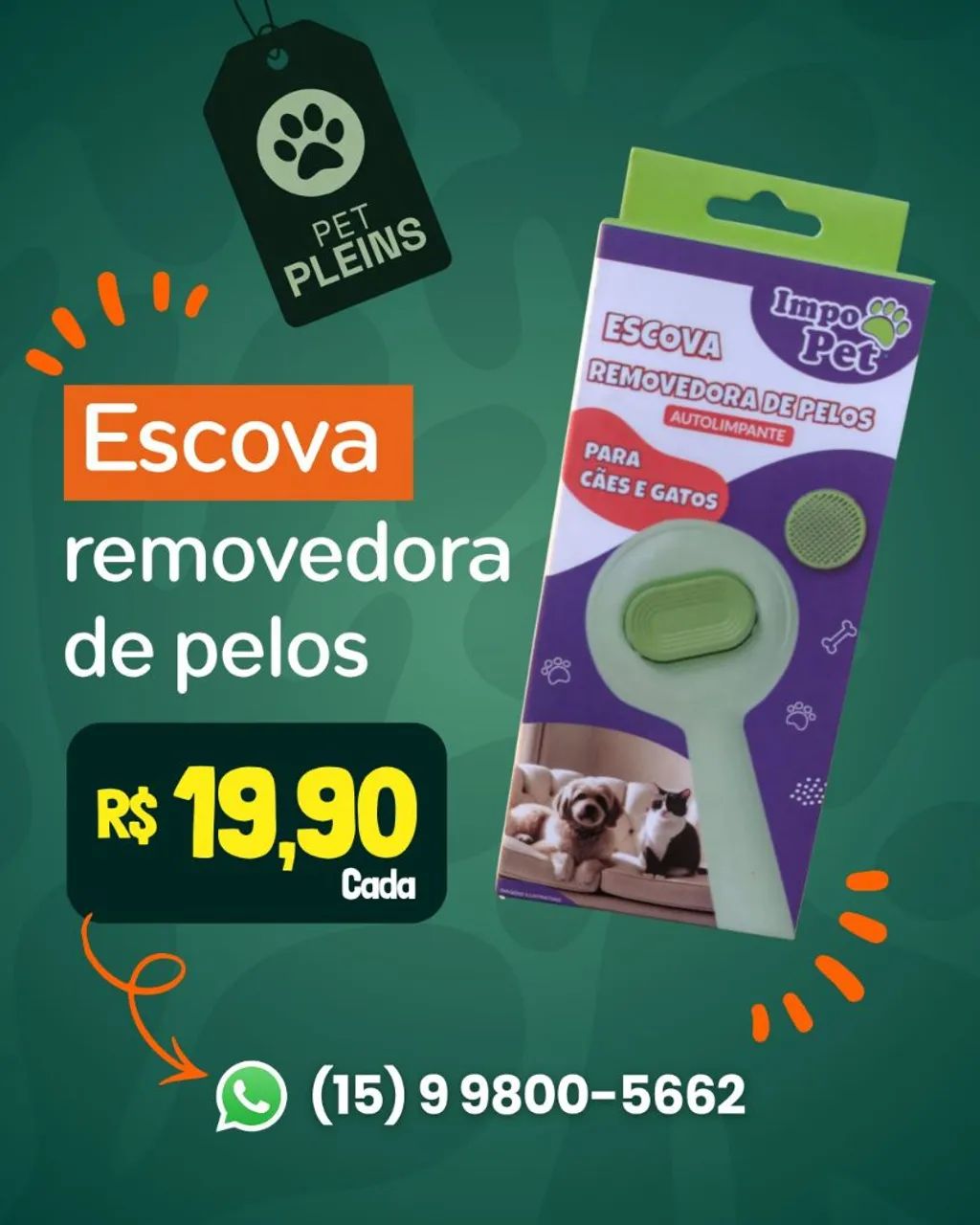 ESCOVA REMOVEDORA DE PÊLOS PARA PET 