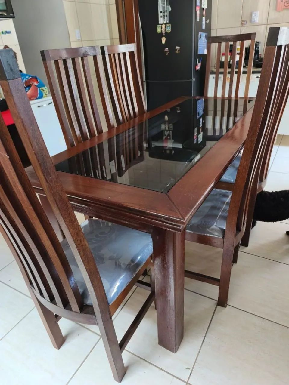 Mesa 6 cadeiras com tampão de vidro - Foto 2