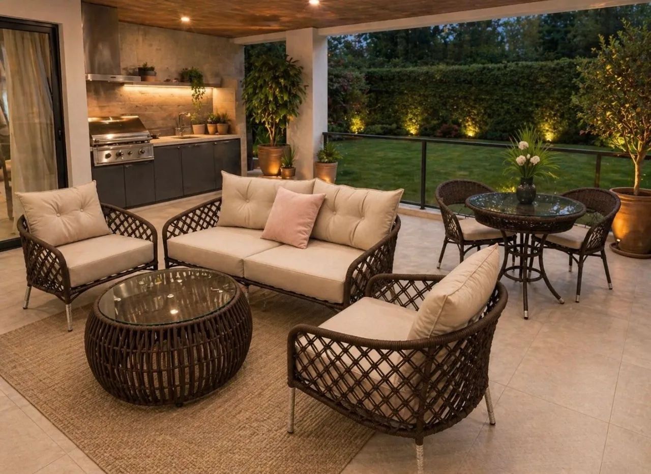 Kit conjunto de sofa área externa + mesa bistrô com 2 poltronas ou 4 banquetas 