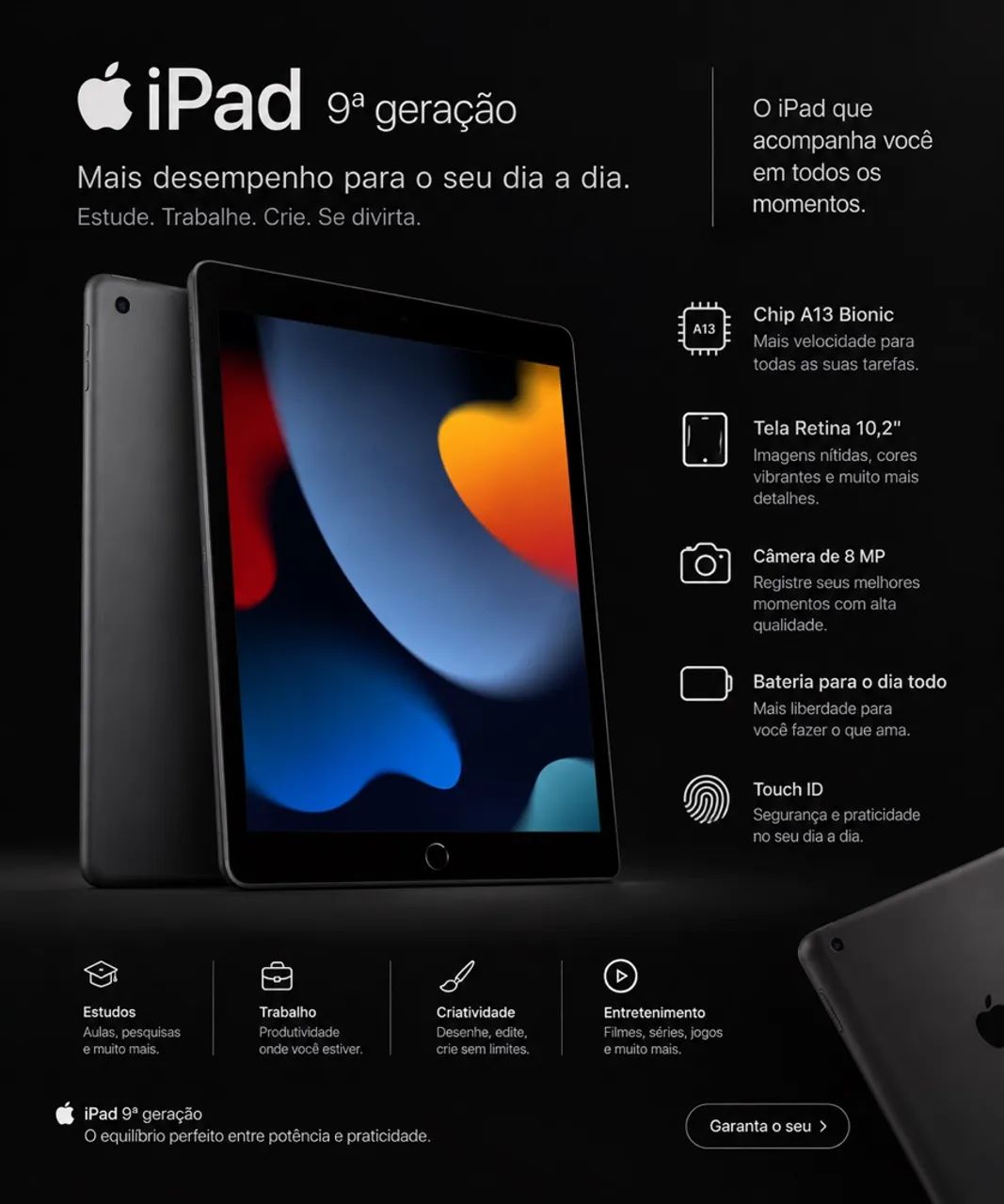 iPad 9ª Geração Apple Preto - Conservado - Foto 3