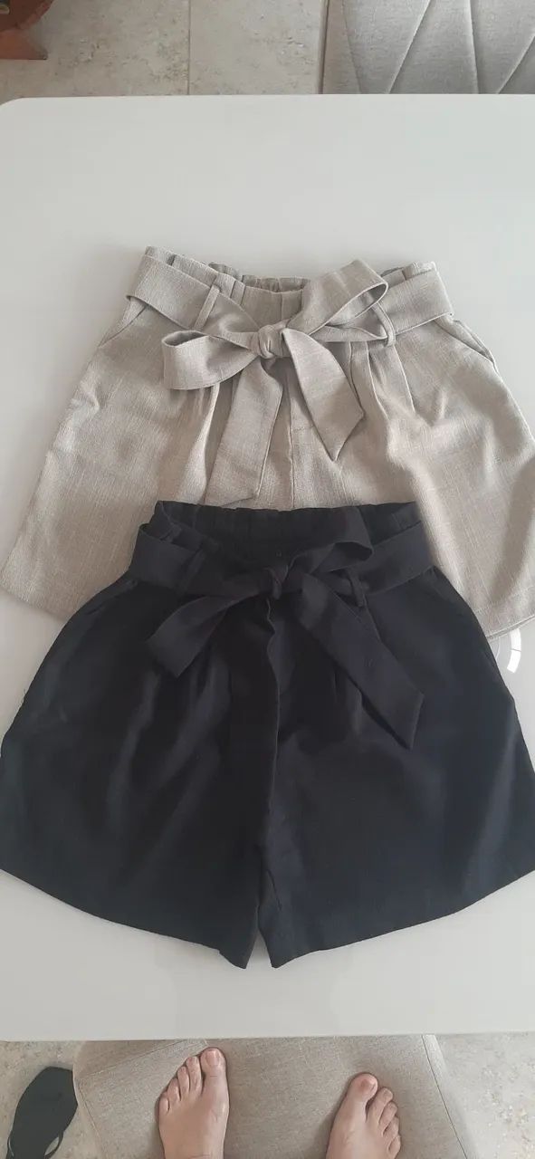 2 shorts alfaiataria de linho caqui e preto - Foto 4