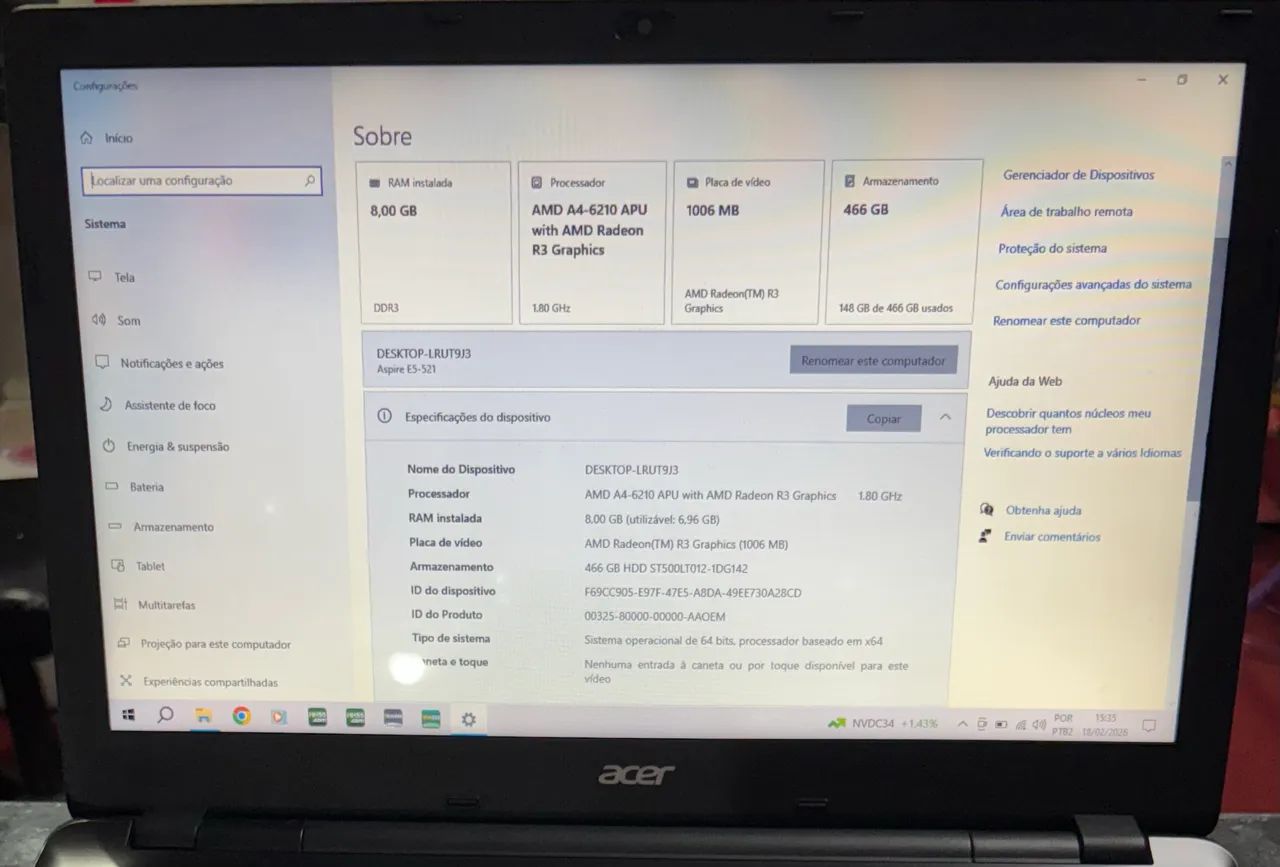 Notebook Acer - Perfeito Estado 