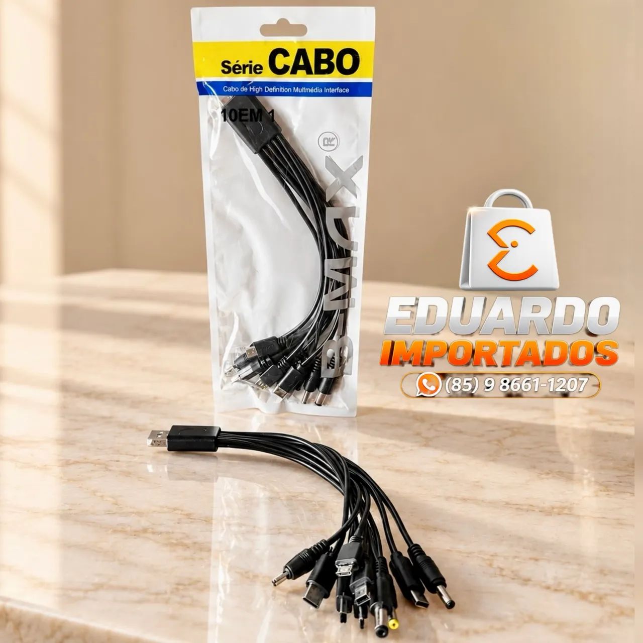 Cabo USB 10 em 1 Universal Multi Conectores para carregar Celulares e Eletrônicos