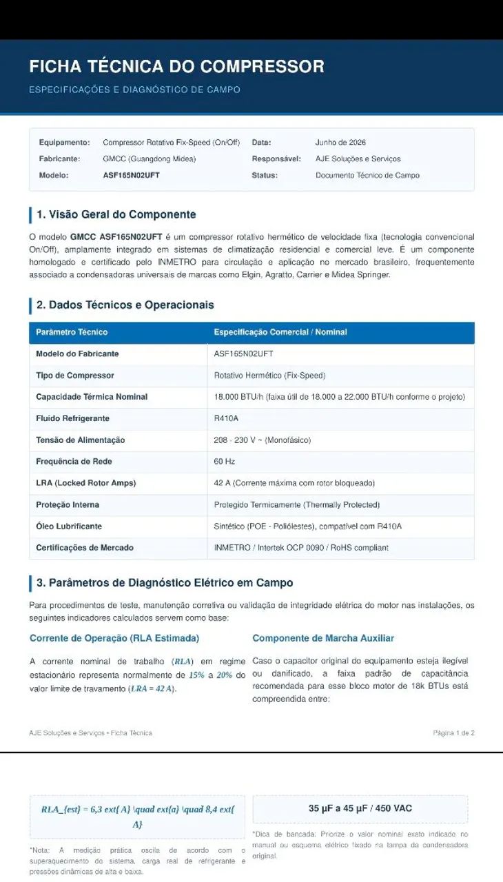 GMCC ASF165N02UFT compressor rotativo 18.000 - 22.000btus  R410