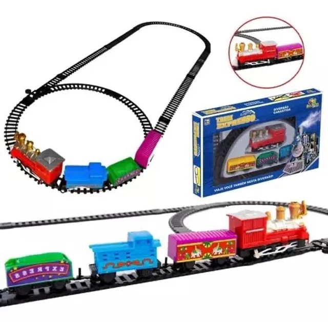 Pista Trem Clássico com Locomotiva e Trilhos Brinquedo infantil Trenzinho  Ferrorama