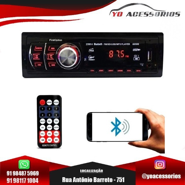 Aparelho Auto Radio Automotivo Som Universal 1Din Bluetooth