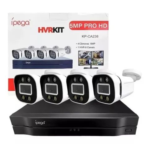 Kit 4 Câmeras + HVR 8 canais 5mp Pro Hd Visão Noturna Ípega Max KP-CA238 
