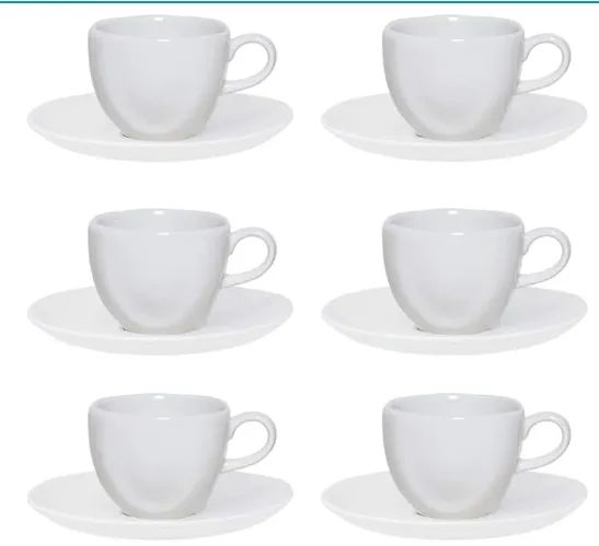 Conjunto De 6 Xícaras Grandes 220 Ml Com Pires Ryo White - Oxford