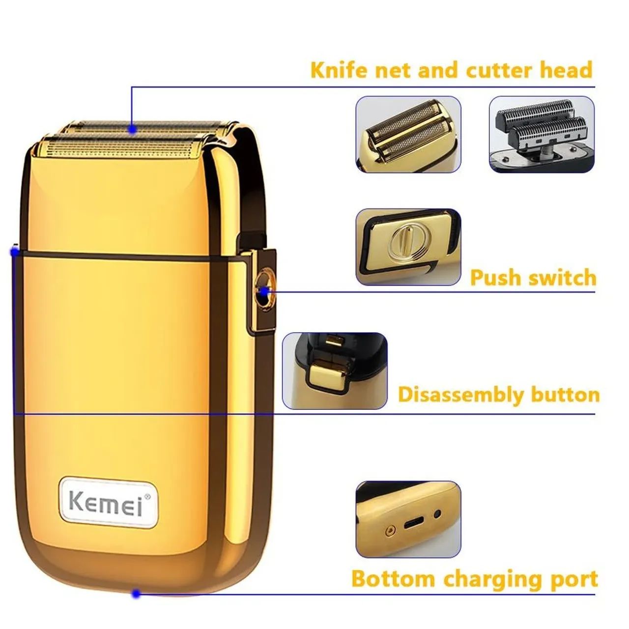 Shaver aparador e barbeador Profissional KEMEI GOLD Tx1/usb/lâmina titânio hipoalêrgica - Foto 4
