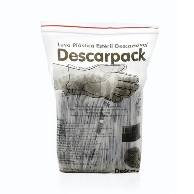 Luva Plástica Descartável Descarpack Transparente Individual Esteril 100un