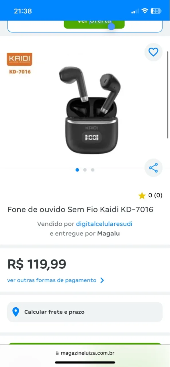 Fone de ouvido Sem Fio Kaidi KD-7016