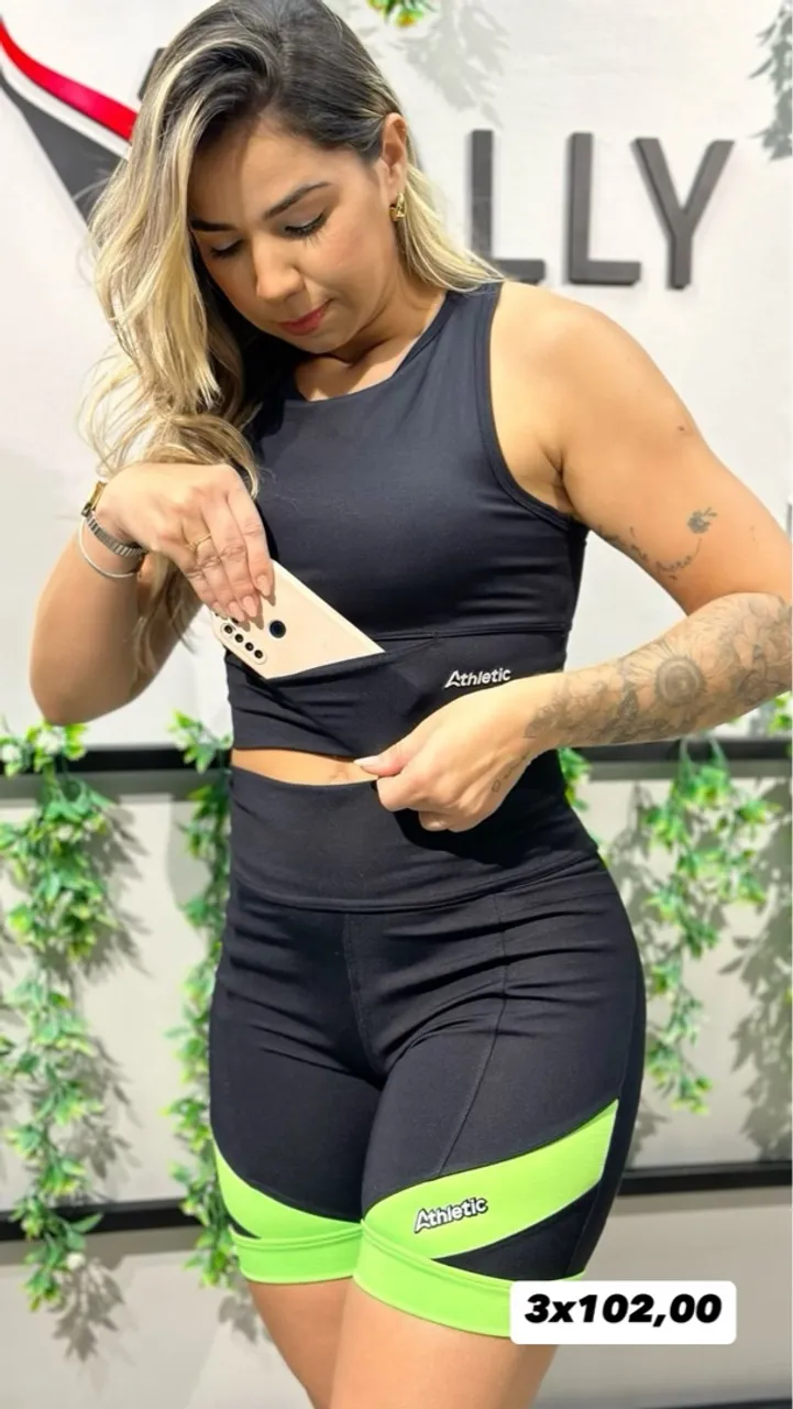 Conjunto fitness Athletic - Top com Bolso + Short com Detalhes