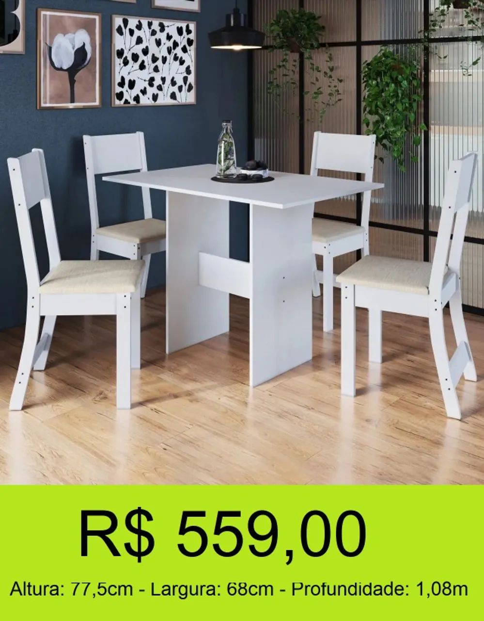 MESA DE JANTAR 4 CADEIRAS REFORÇADA