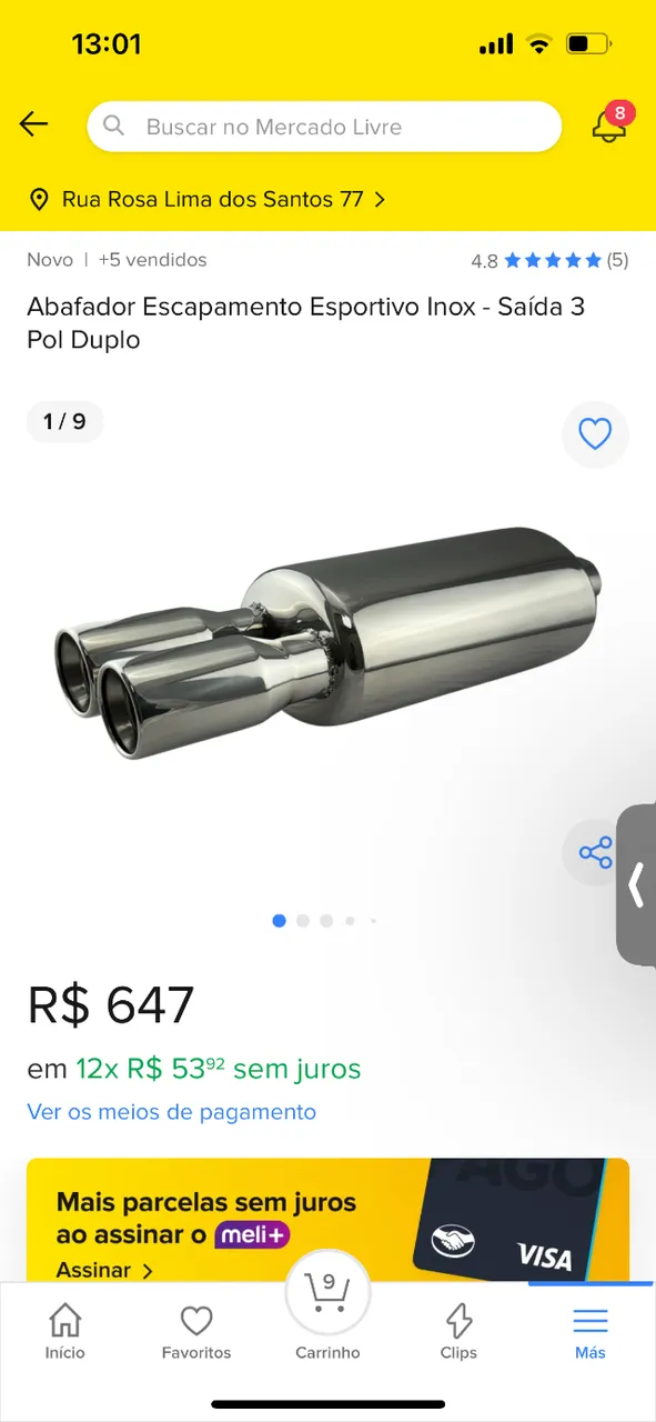 Abafador Escapamento Esportivo Inox - Saída 3 Pol Duplo