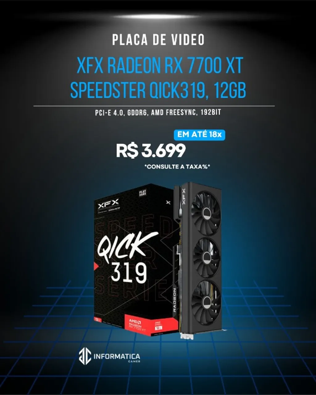 PLACA DE VÍDEO XFX Radeon RX 7700 XT Speedster Qick319, 12GB, GDDR6(JCINFORMATICA