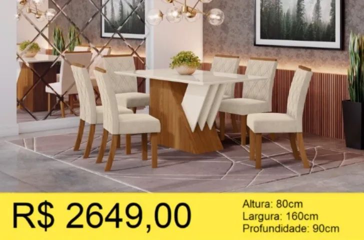 CONJUNTO DE MESA 6 CADEIRAS A PONTA-ENTREGA 