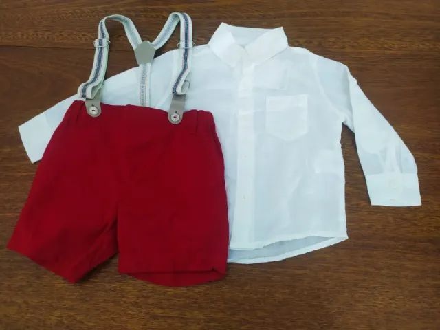 Conjunto De Camisa Social E Bermuda Vermelha Póssum