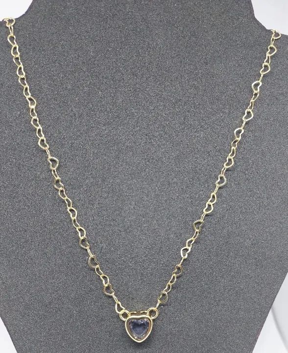 Colar elos de corações e com pingente de coração com pedra zircônia - Banhado a ouro - Foto 2