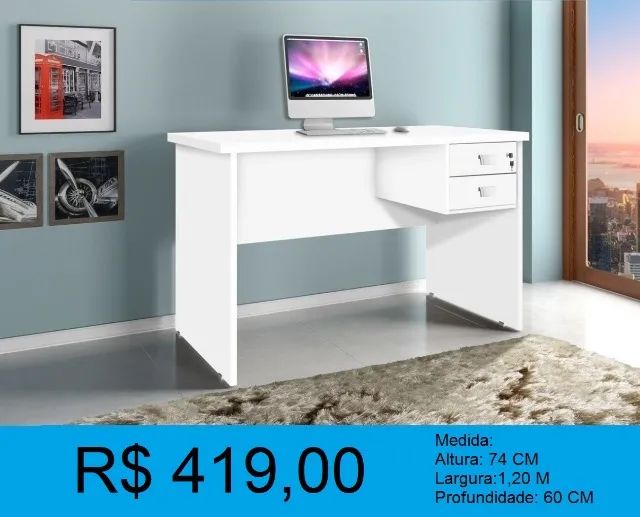 Escrivaninha mesa de escritorio com 60 cm de prof - Entrega e montagem inclusa