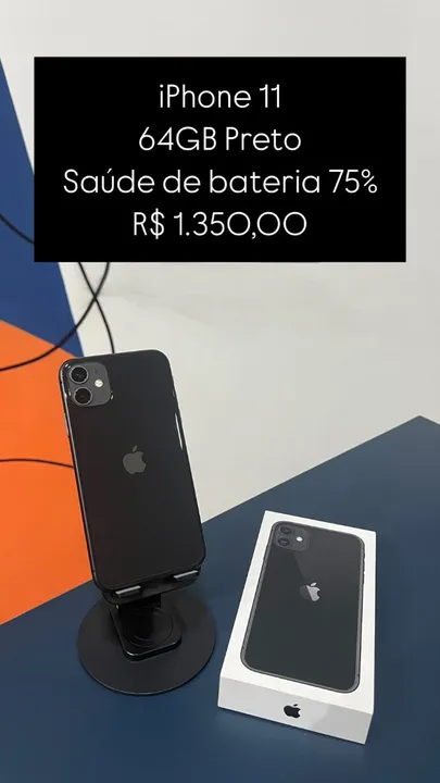 iPhone 11 64GB Branco Saúde de bateria 79% R$1.350,00 | Loja