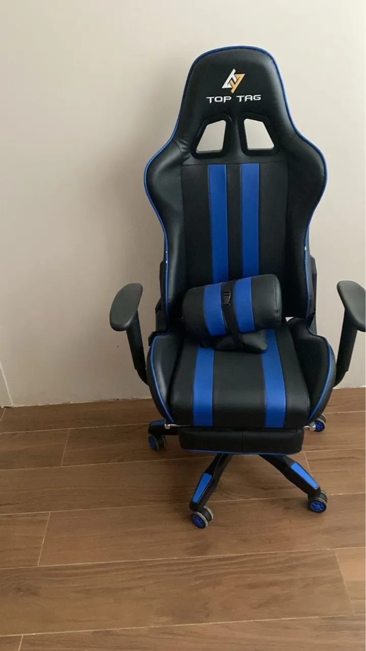 Cadeira Gamer Top Tag Hs158bli com Rodinhas e Apoio Lombar e na cabeça