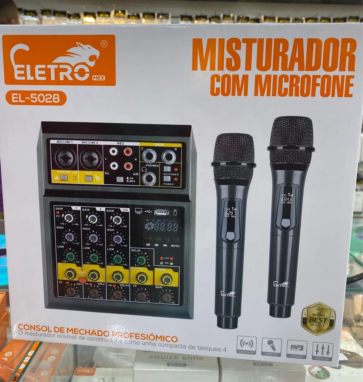 Kit Mesa de Som (Misturador) com Microfones sem fio da marca Eletro Mex, modelo EL-5028