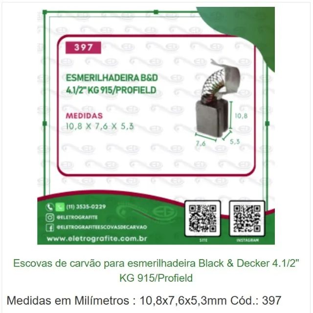 escovas de carvão para esmerilhadeira black & decker  kg 915