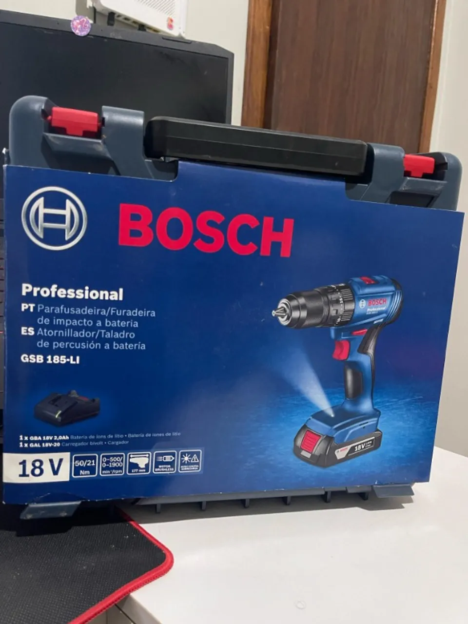 Bosch Furadeira Parafusadeira Impacto 18V GSB185LI-1B Sem Fio, 1 bateria e maleta
