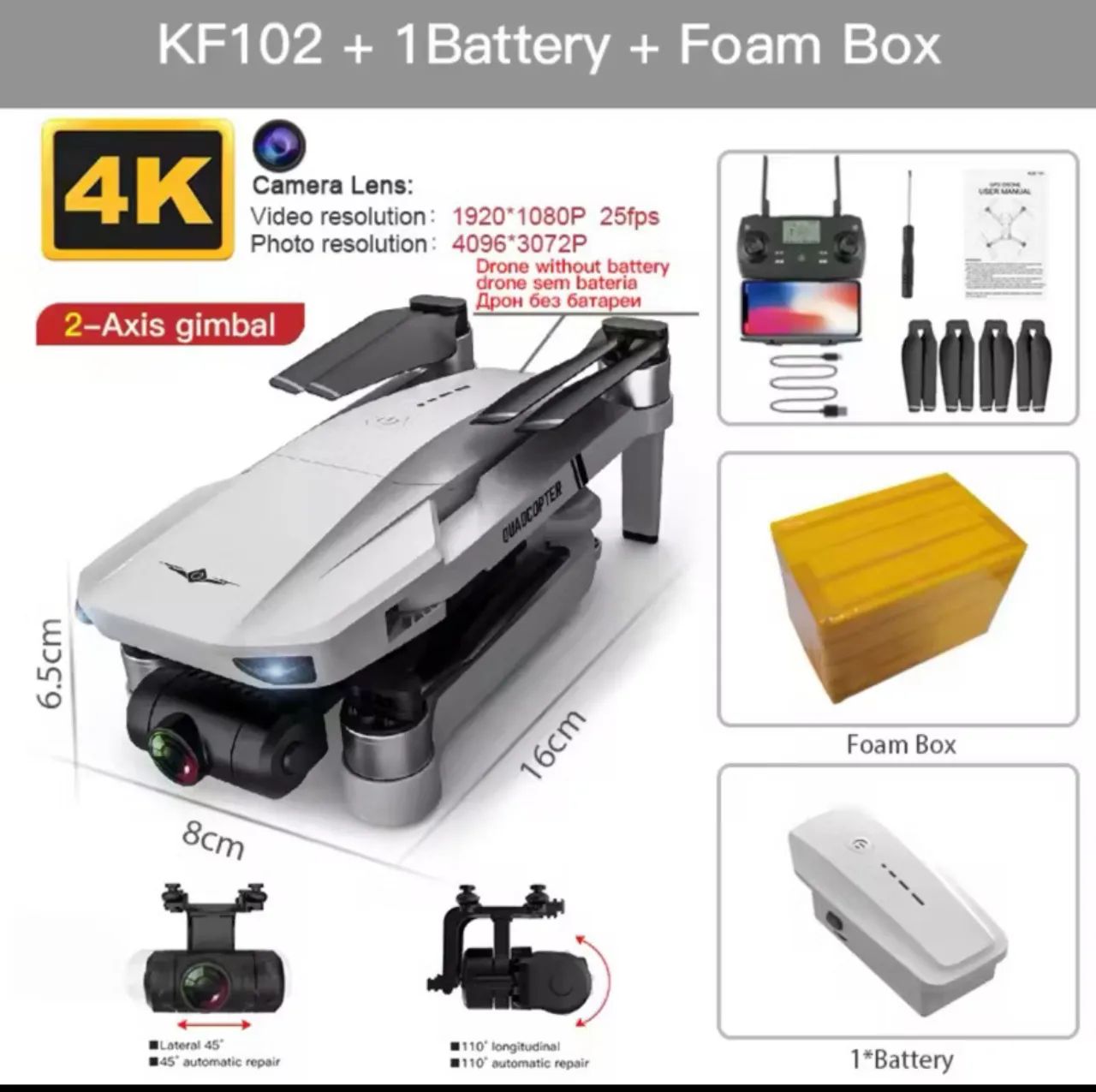 Drone KF102 4K HD com GPS e Estabilização Mecânica - Foto 3