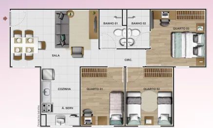 CA - Aptos 03 quartos de 60,50 m2 suíte!  Sinal a parte de (R$ 5.000,00 )  - Foto 3