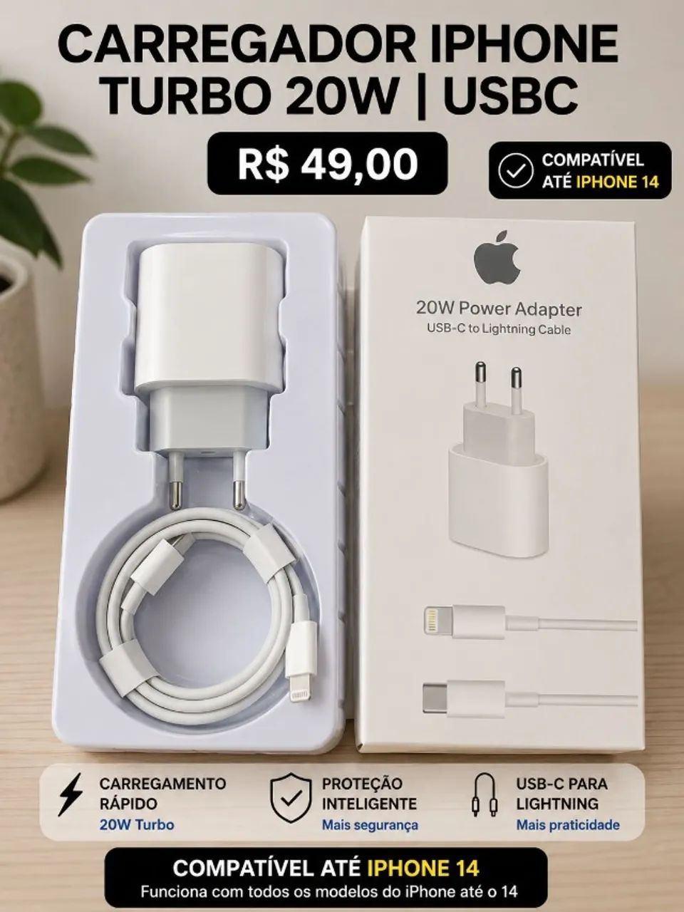 Carregador Iphone Turbo + Cabo 20w