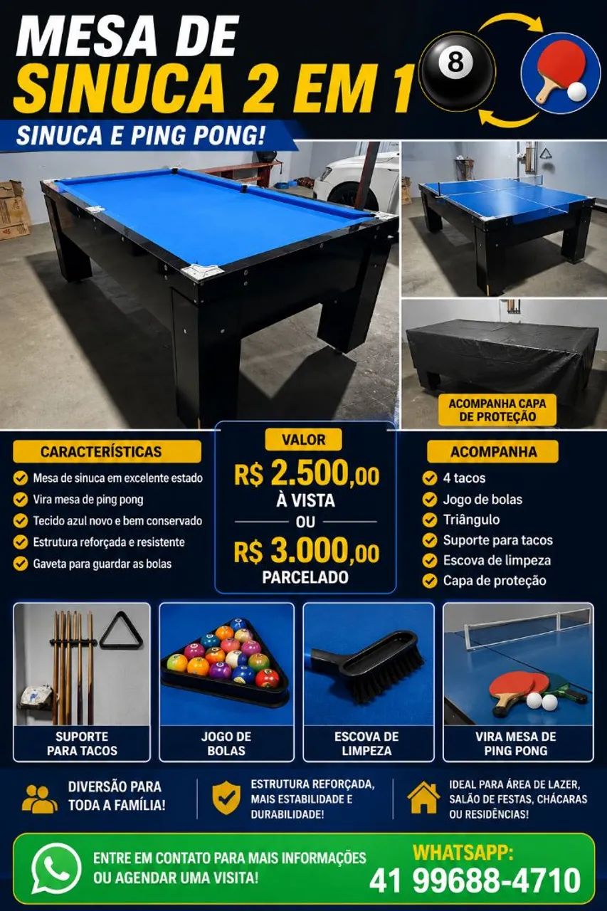 MESA DE SINUCA E PING PONG 