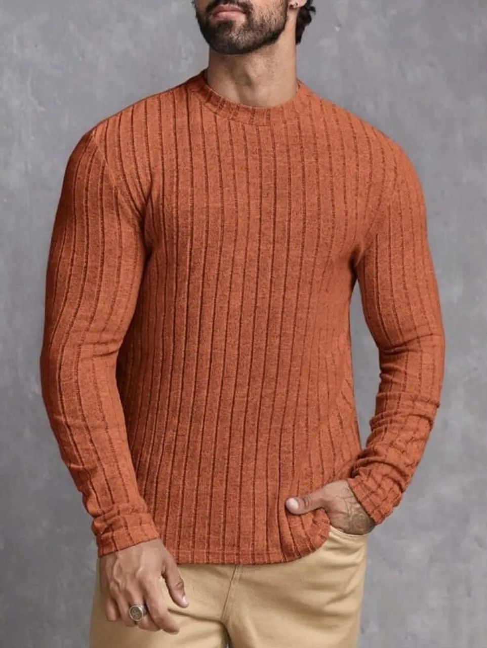 Camiseta com Nervuras Laranja Manfinity