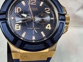 Relógio Guess Rigor W0247G3 Azul e Ouro Rosé 45mm Silicone - Foto 3
