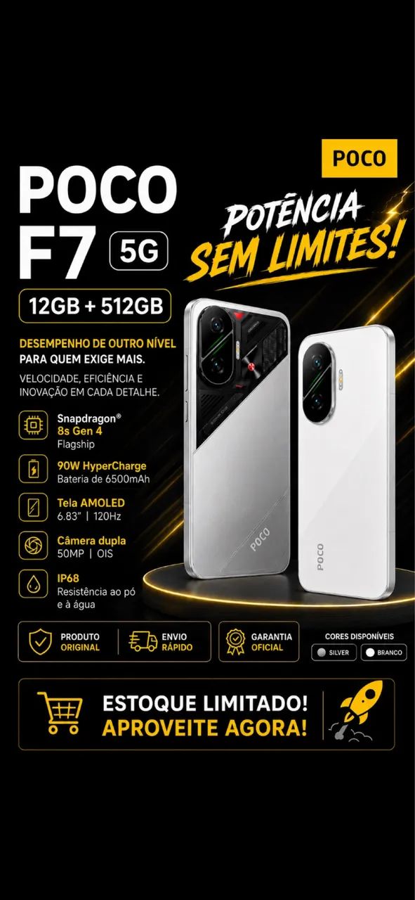 Poco F7 5G 12Gb RAM 512Gb Lacrado Branco e Silver - Celulares e