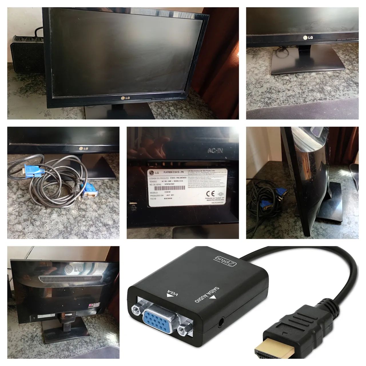 MONITOR 19 POLEGADAS, CONEXAO VGA , CABO DE FORÇA + ADAPTADOR HDMI COM AUDIO