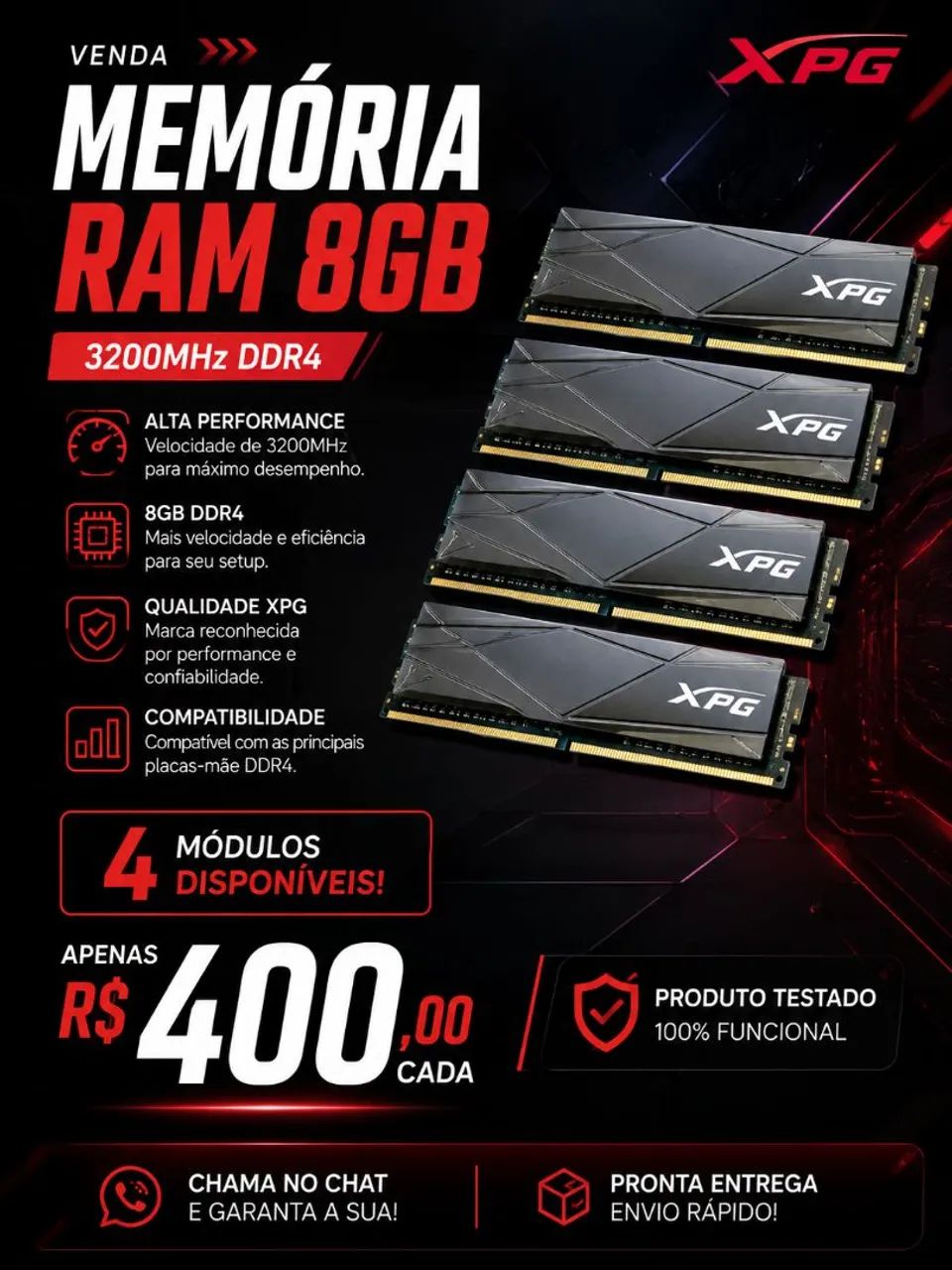 Memória ram 8gb - xpg 3200