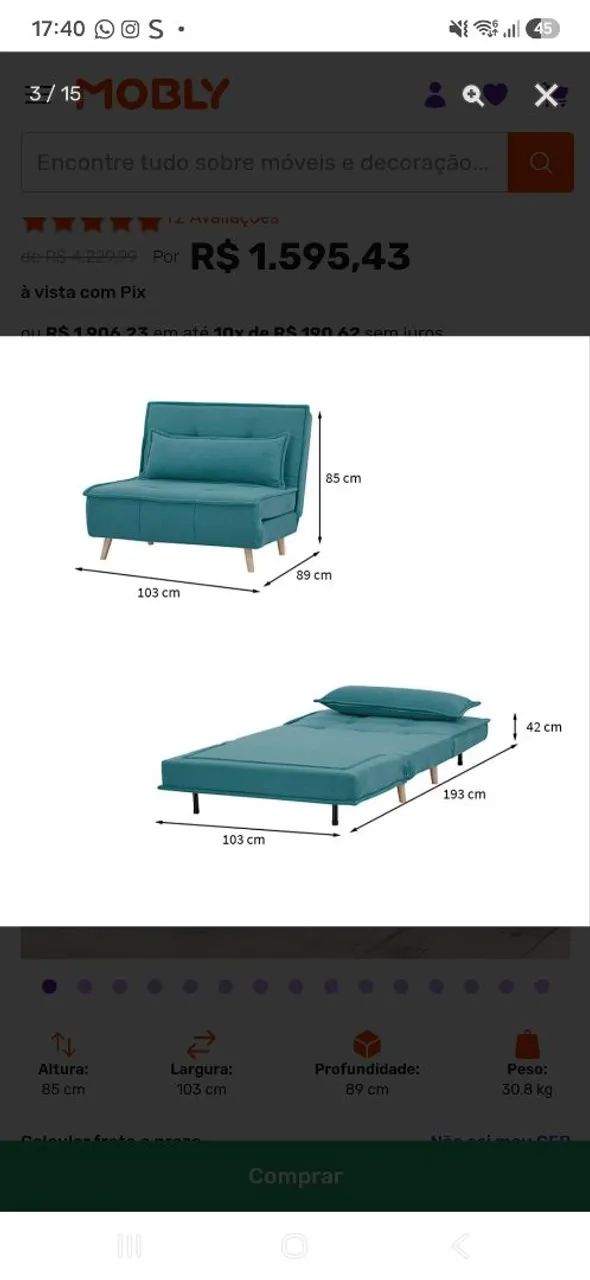 ? VENDO SOFÁ-CAMA SOLTEIRO RAVENNA - AZUL - Foto 3
