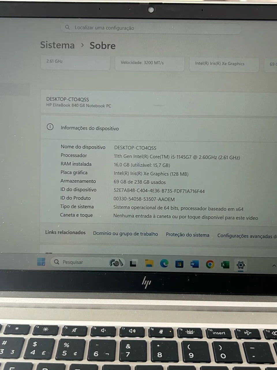 Notebook hp core I5 11ger 16gb 256ssd 