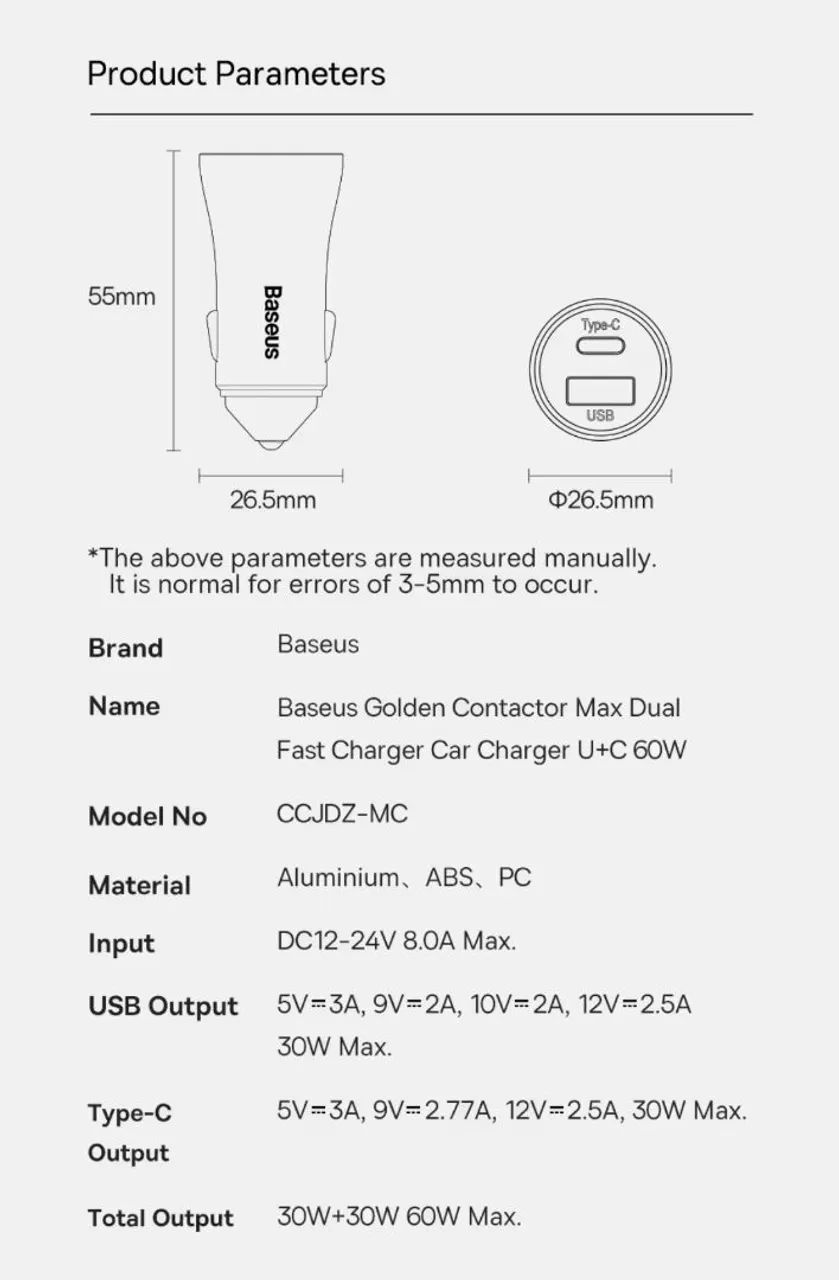 Carregador Veicular Baseus 60W Usb-c e Usb-a, Azul - Foto 5