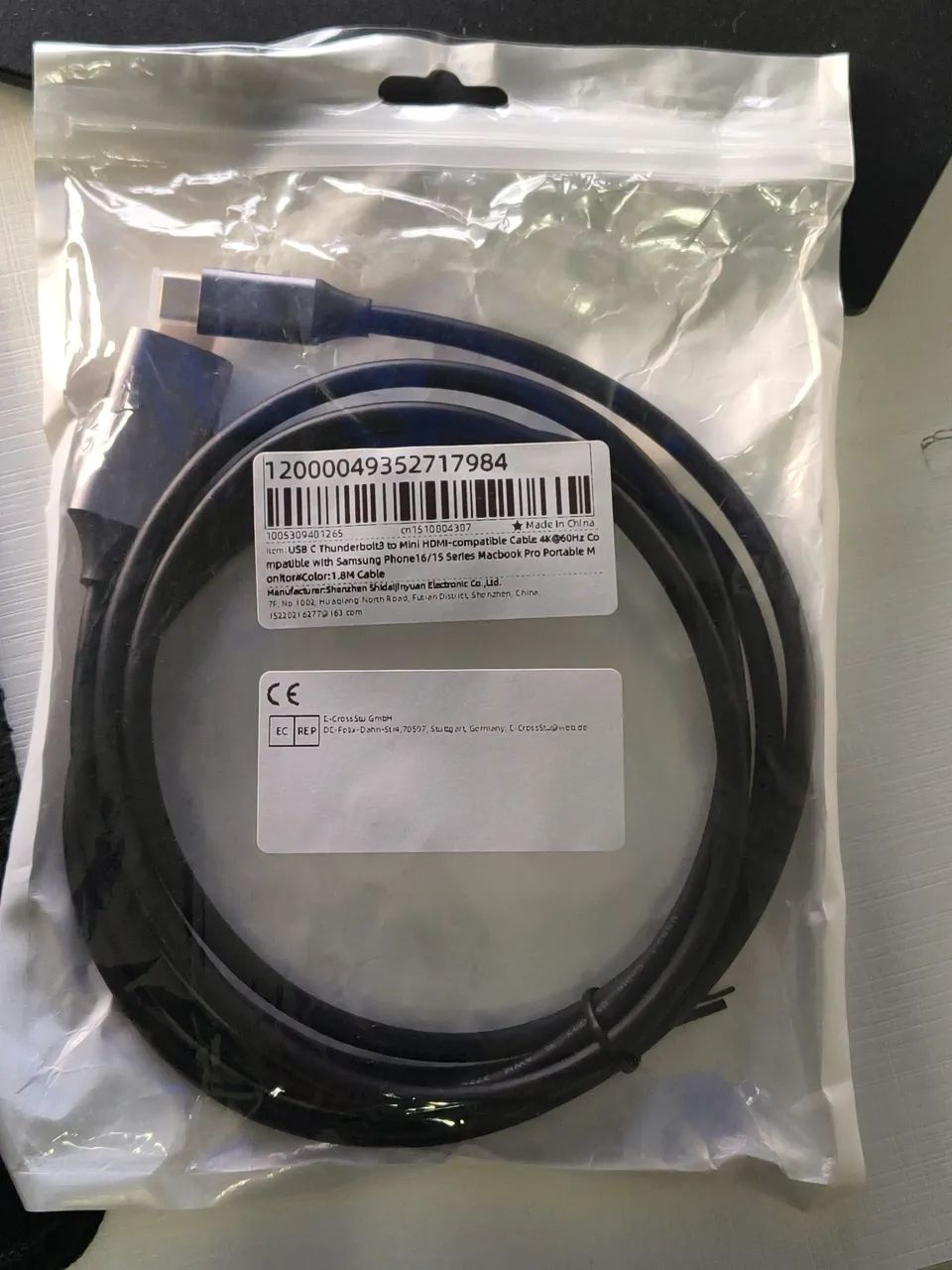 Cabo USB-C Thunderbolt 3 para Mini HDMI 4K 60Hz - 1,8 m