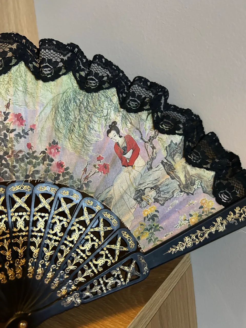 Antigo leque oriental 40 cm - Foto 4
