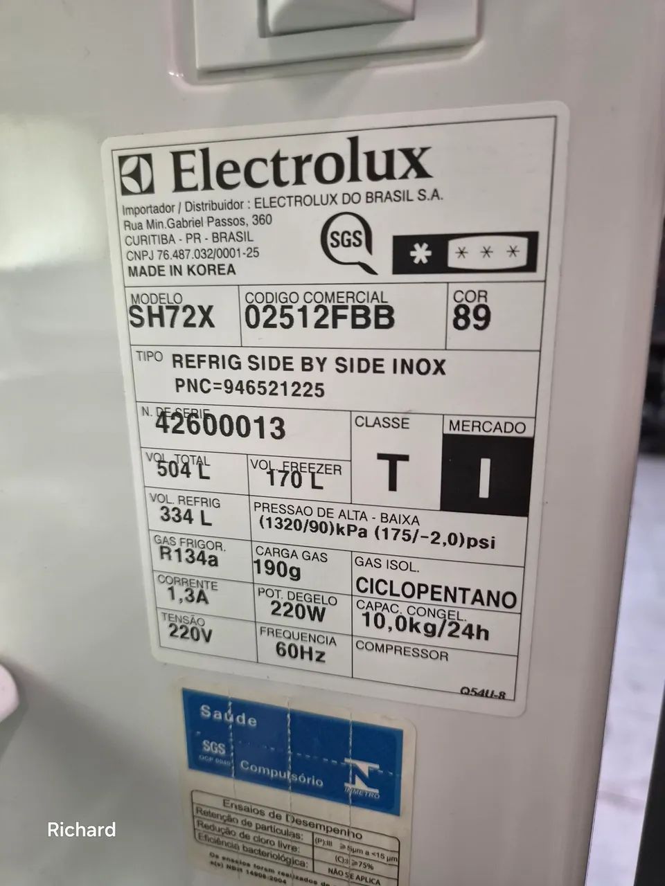  Geladeira  electrolux 