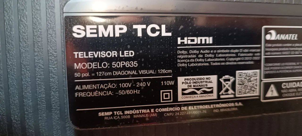 Tv TCL 50 POLEGADAS SEMI NOVA TELA QUEBRADA.